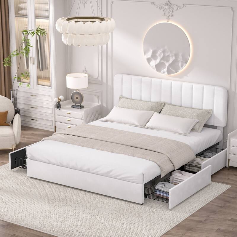 Javlergo Upholstered Platform Bed Frame with Storage Drawers and Adjustable Headboard, No Box Spring Needed