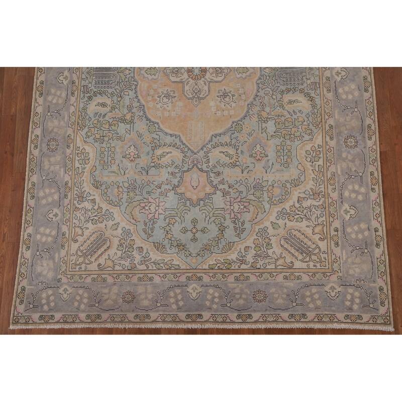 Antique Distressed Tabriz Persian Rug Home Decor Handmade Wool Carpet - 6'5" x 9'7"
