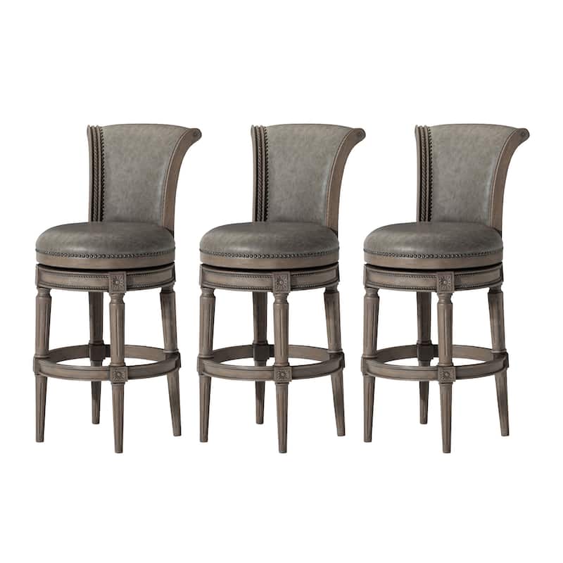 Maven Lane 31" Pullman Swivel Bar Height Kitchen Stool - Set of 3 - Reclaimed Oak Vegan Leather