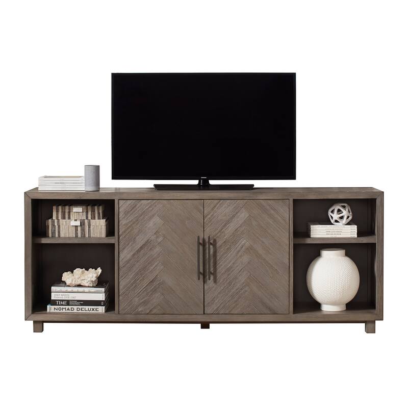 80" Two Door TV Console, Entertainment Stand, Wood Accent Cabinet, Fully Assembled, Gray - 80"W x 32"H x 16"D