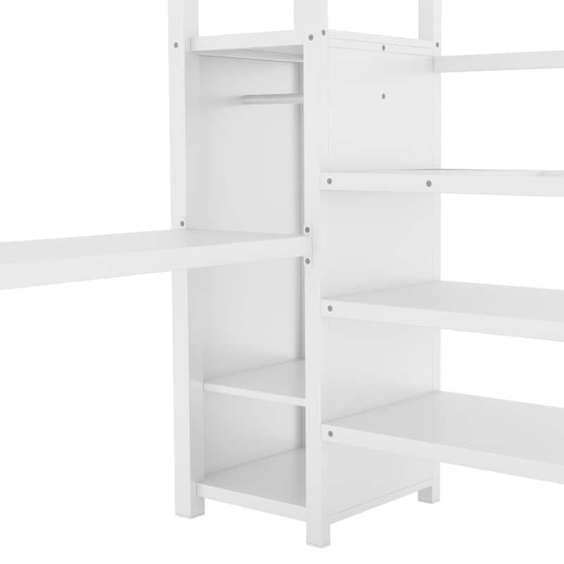 Full Size Metal Loft Bed with L-shaped Desk and Adjustable Shelf for Kids Teens Adults