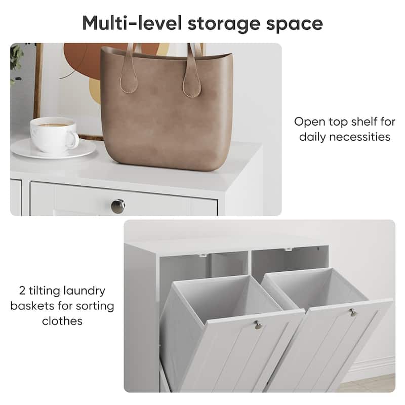 Tilted Laundry Hamper with Removable Basket, Hidden Laundry Hamper, Storage Cabinet, Free-Standing Home Organizer