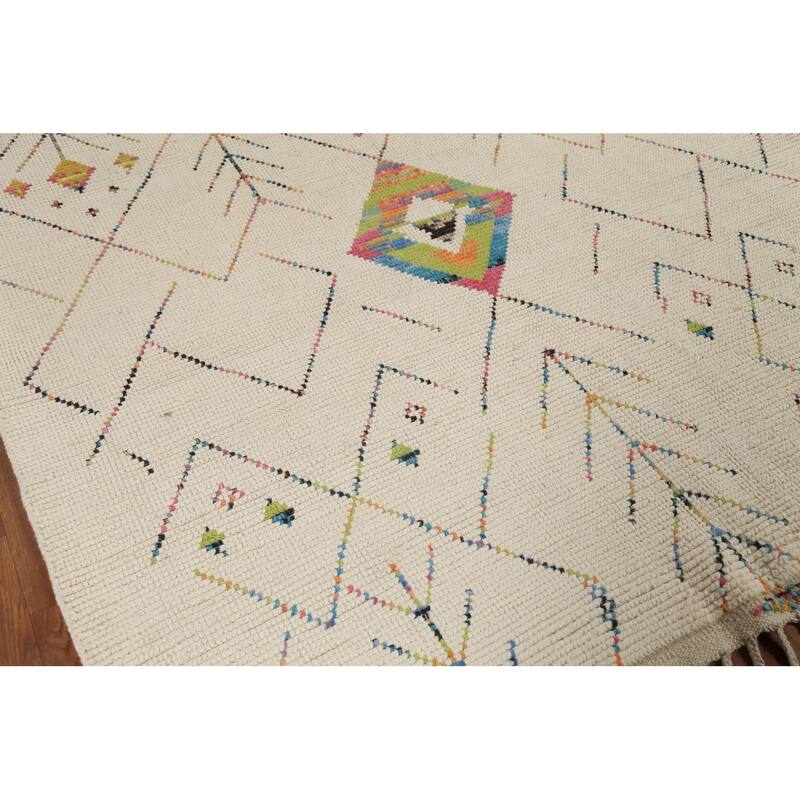 Ivory Geometric Moroccan Oriental Area Rug Handmade Wool Carpet - 5'11"x 9'6"