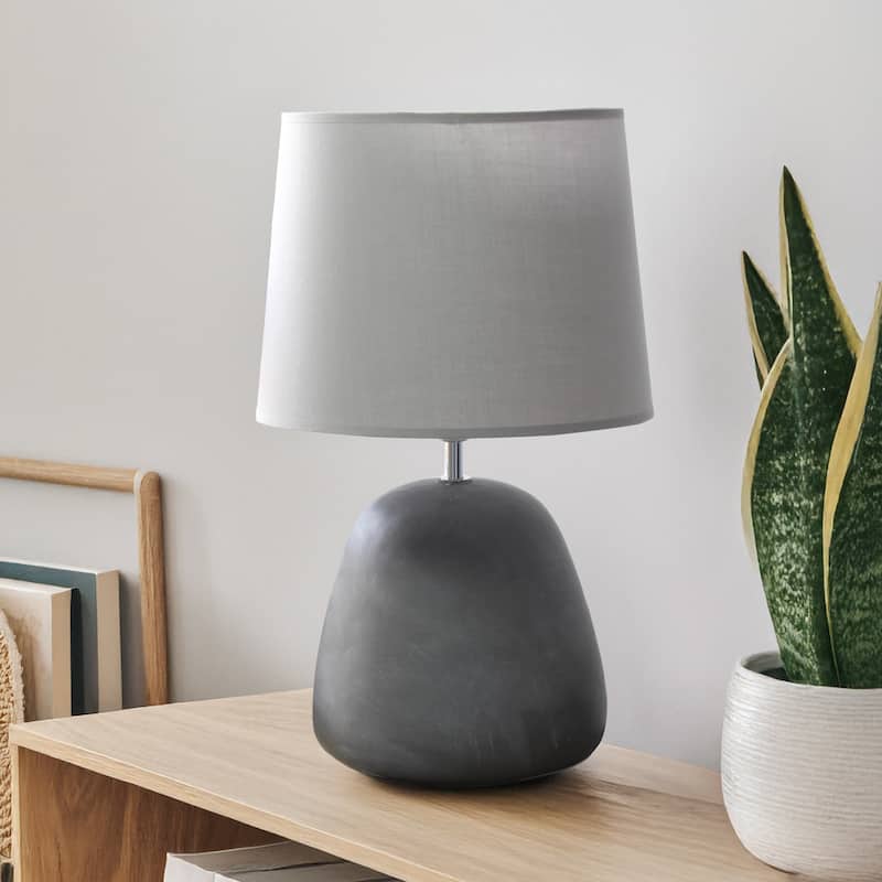 16.93" Organic Modern Concrete Table Lamp, For Living Room, Entryway, Bedroom, Minimalist Accent Lighting, Black Shade