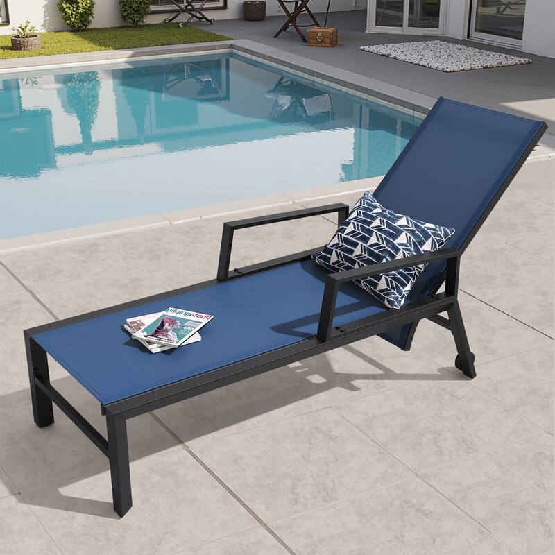 Outdoor Aluminum Adjustable Back Chaise Lounges with Wheels