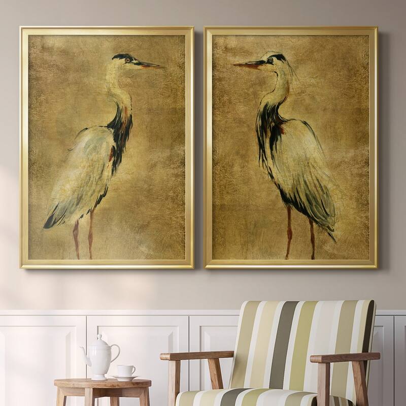 Gold Crane at Dusk I Premium Framed Print - Ready to Hang - Multi-Color