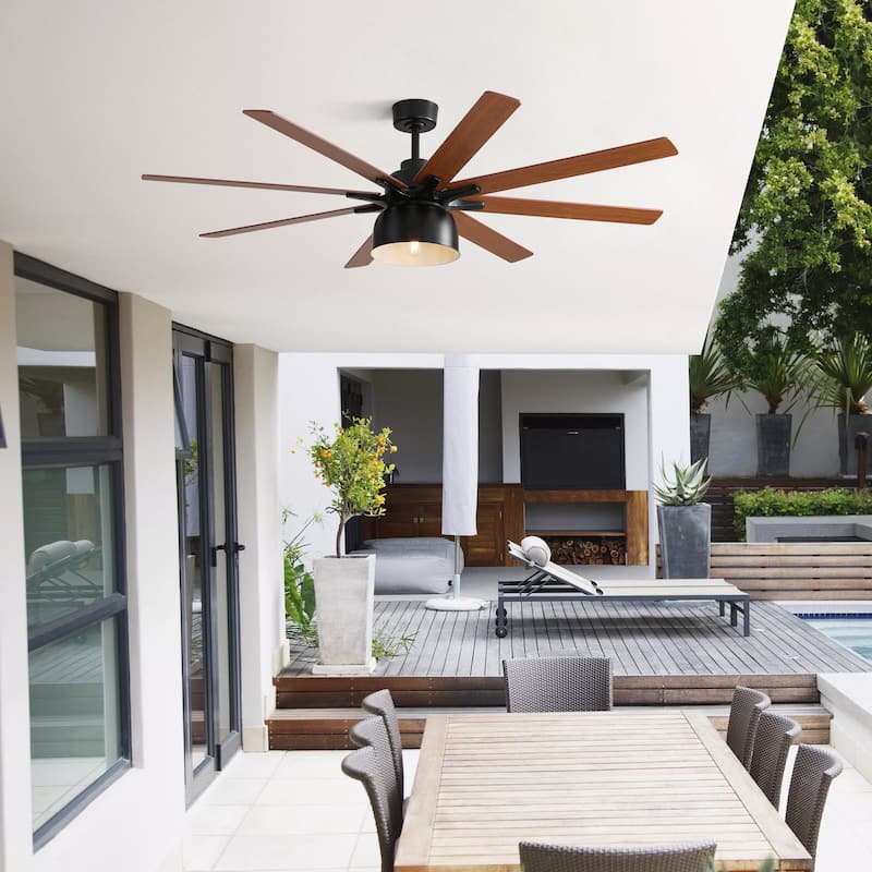 66 Inch Ceiling Fan With 6 Speed Wind 8 Dual Colors Blades Remote Control - Black