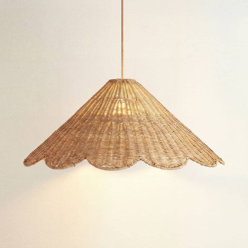 Daisy Rattan Pendant Light - Natural Large Cone 1-Light Handwoven Light Fixture For Modern, Coastal, Farmhouse, Boho Room Décor