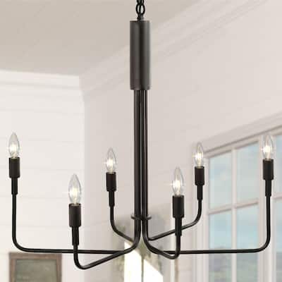 20 in. 6-Light Matte Black Candel Farmhouse Chandelier - 20 in.