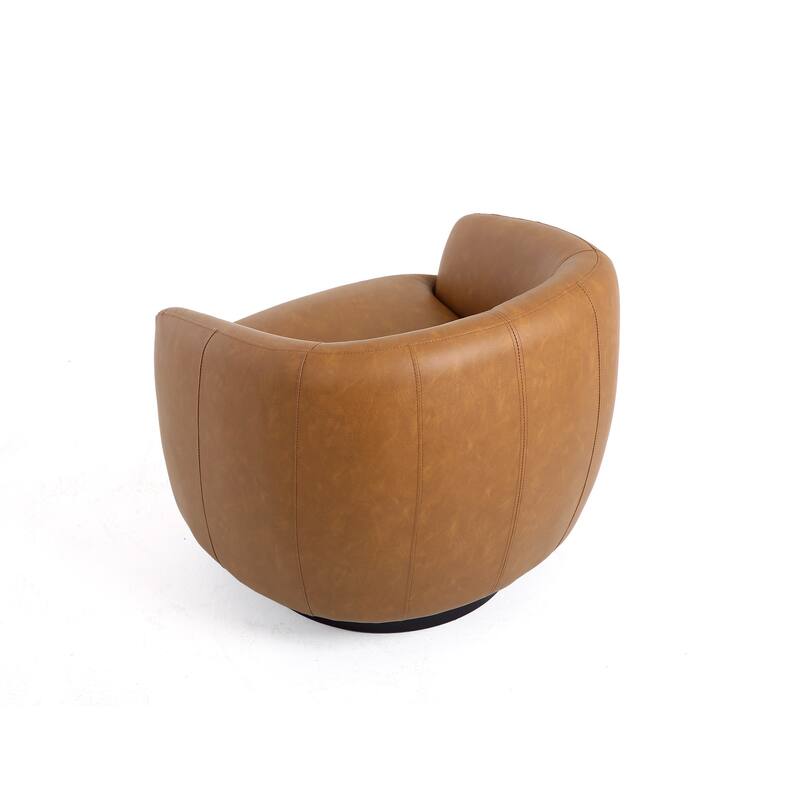 PU Upholstered Swivel Barrel Accent Chair With Wood Base (Set of 2)