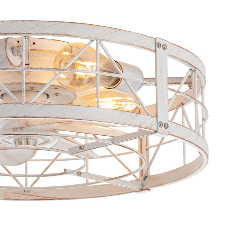 20" 7-Blade Flush Mount Caged Ceiling Fan with Light Remote