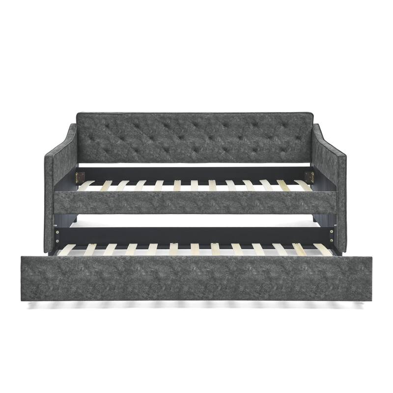 Twin Size Daybed with Twin Size Trundle Upholstered Tufted Sofa Bed