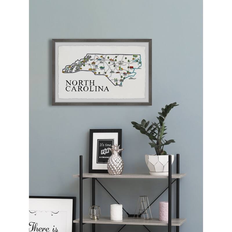 'North Carolina Landmarks Map' Framed Painting Print