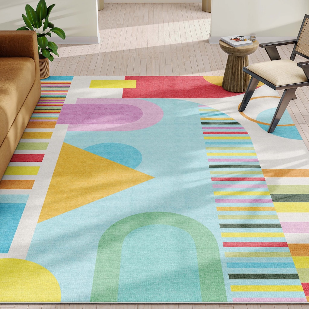 Well Woven Crayola Parade Modern Geometric Shapes Multi Color Rug