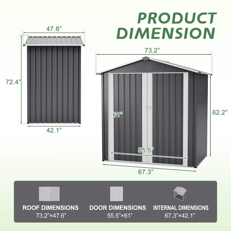 GDFStudio - Lucas All-Weather 6x4 ft Outdoor Storage Shed with Robust Construction and Easy Assembly