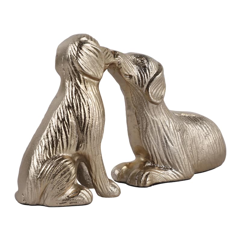 Cute Kissing Dogs Statue Figurine - Decorative Sculpture - 10", Gold - 9.75"
