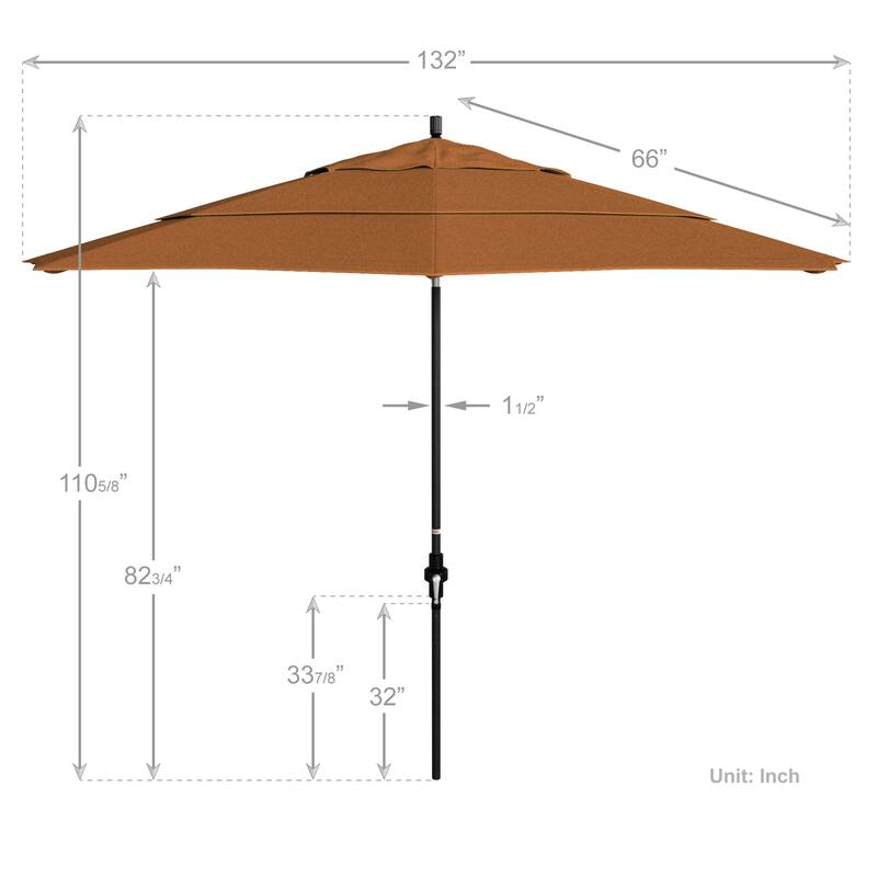 California Umbrella 11' Rd. Alum/Fiberglass Rib Patio Umb,Crank Lift/Collar Tilt, Dbl Wind Vent, Black Finish, Sunbrella Fabric