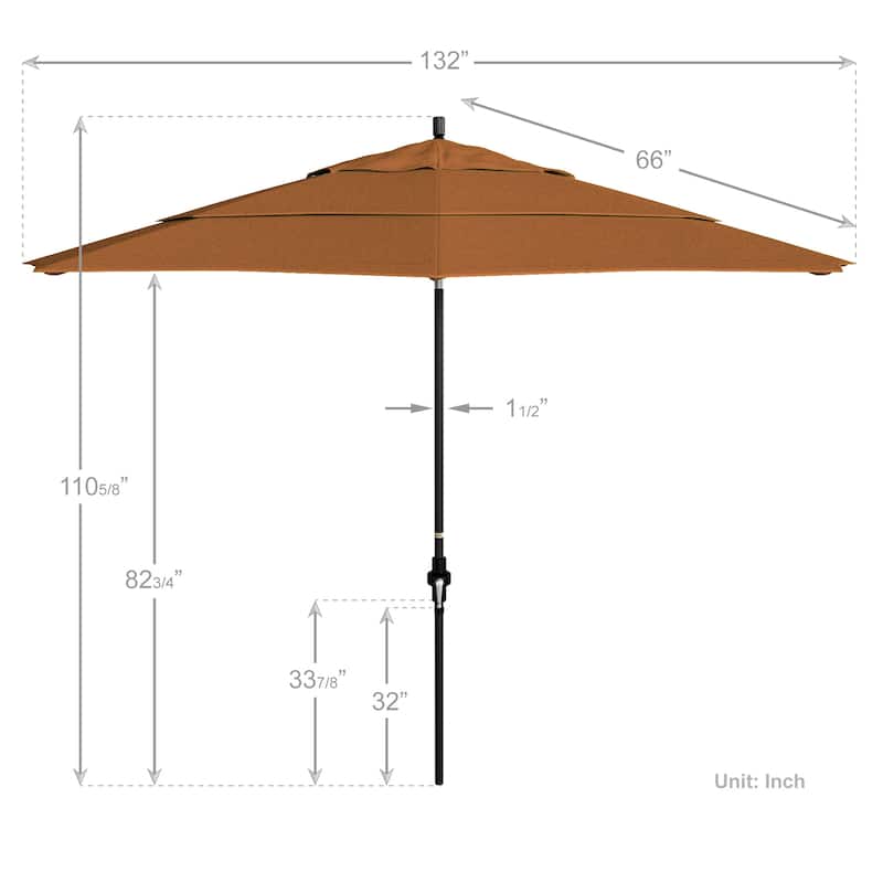 California Umbrella 11' Sun Master Patio Umbrella Black Aluminum Pole Fiberglass Ribs Crank Lift Tilt Sunbrella Pacific Blue
