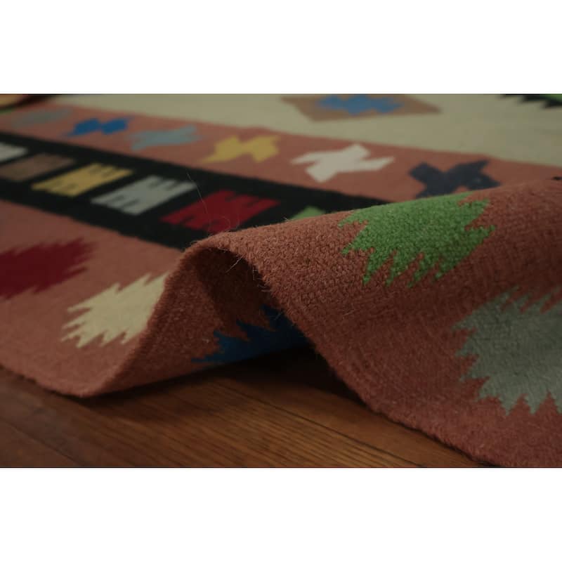 Hand Woven Oriental 100% Wool Carpet Southwestern Modern Green Kilim Area Rug - 10' 6'' X 8' 8''