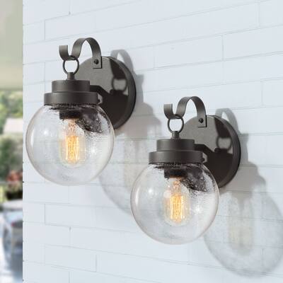 Farmhouse 2 Pack Globe Seeded Glass Waterproof Black Outdoor Wall Sconces
