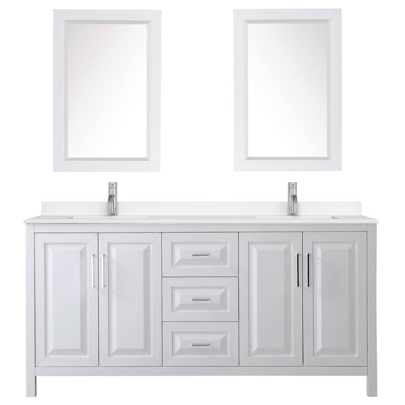Daria 72-inch Double Vanity, Single Hole Quartz Top, 24-inch Mirrors