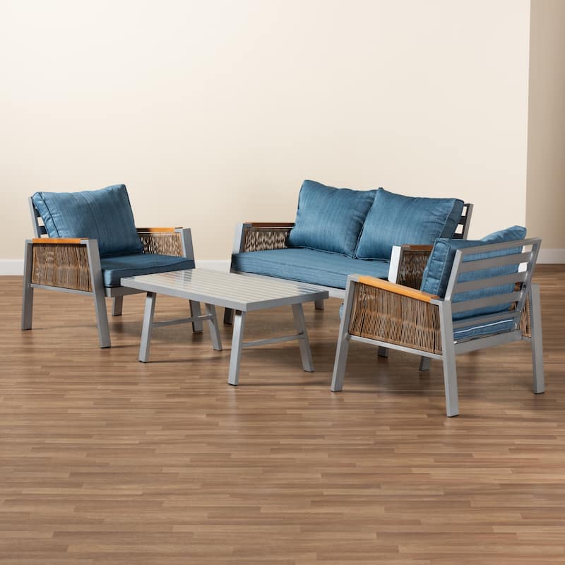 Nicholson Modern and Contemporary 4-Piece Outdoor Patio Lounge Set