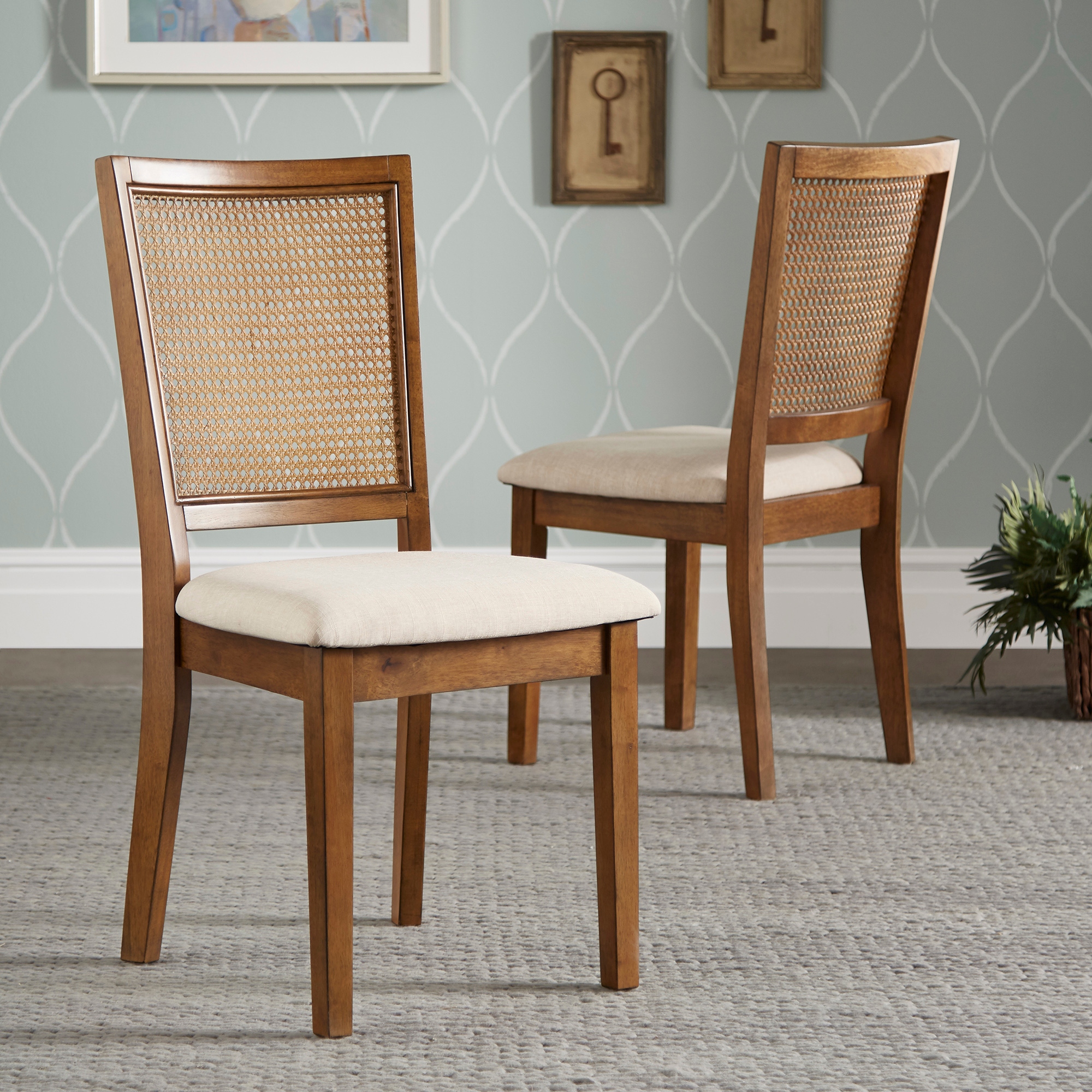 Eleanor Beige Linen Rattan Dining Chairs Set of 2 by iNSPIRE Q Classic