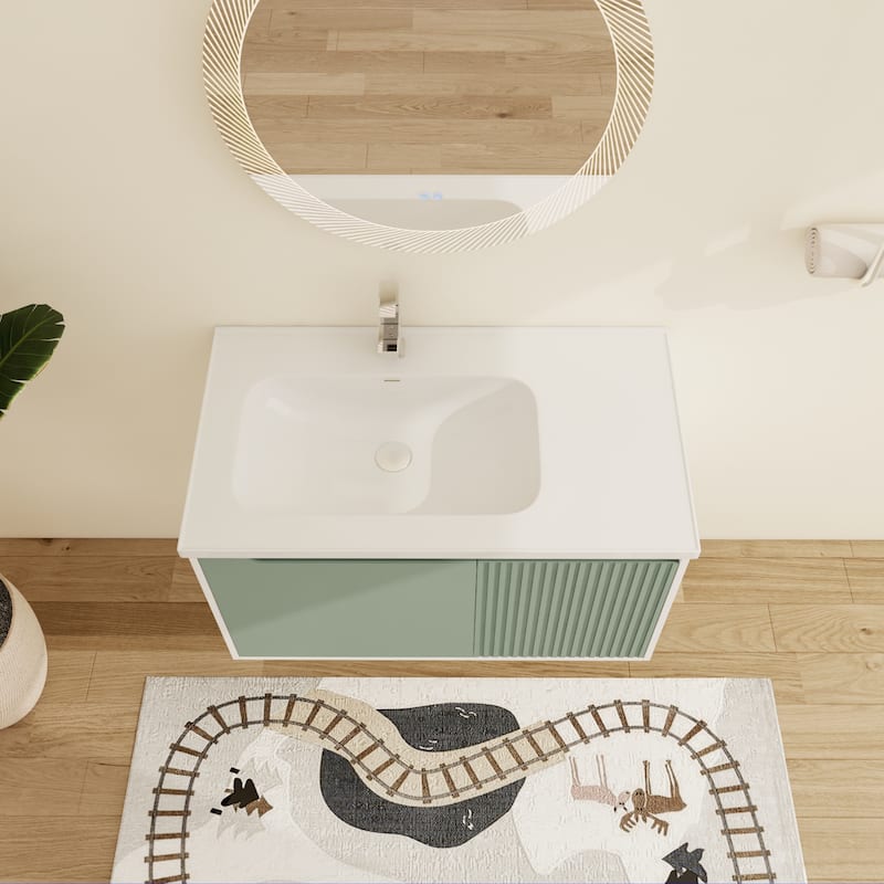 Malwee 32"/36"/40" Floating Bathroom Vanity, Wall Mounted Bathroom Vanity with Ceramic Sink,Soft Close Doors