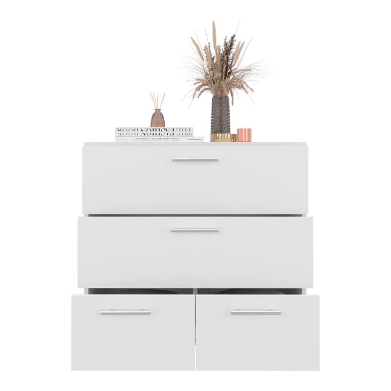 Wide Four Drawer Dresser, Bedroom Storage, White