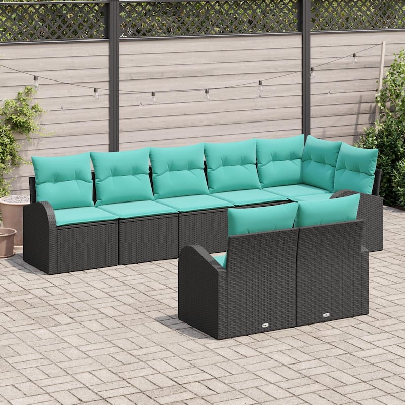 vidaXL 9 Garden Sofa Set with Cushions Black Poly Rattan - 113.8 x 48.8 x 27.2