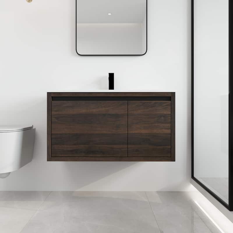 Malwee 36" Floating Bathroom Vanity with Sink, Modern Wall Mounted Bathroom Vanity with Soft Close Door and Drawer - Dark Brown