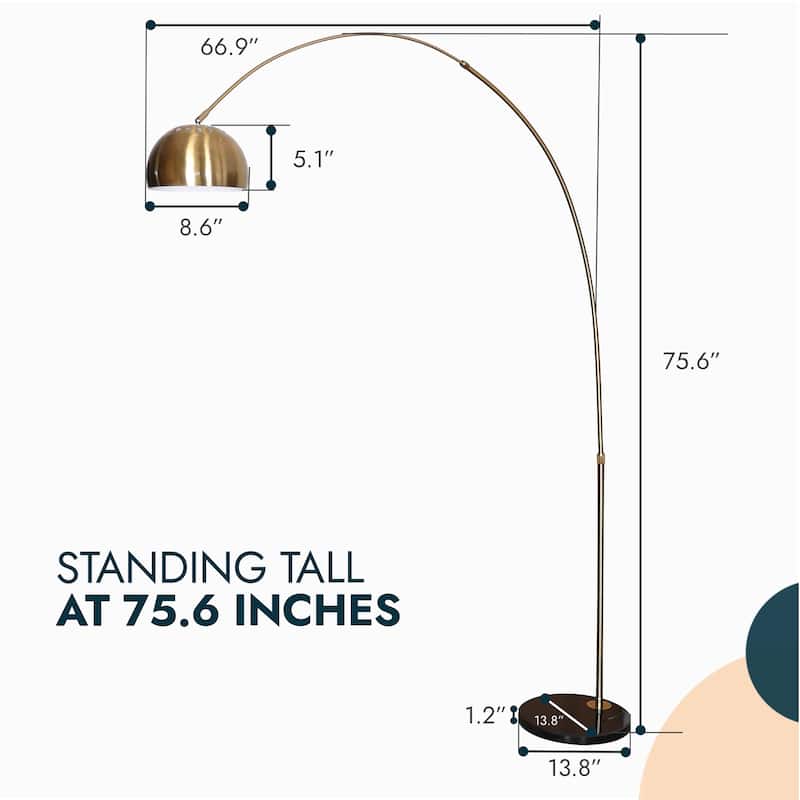 Floor Lamp with Black Marble Base and Metal Lamp Shade Arco Collection - 76"