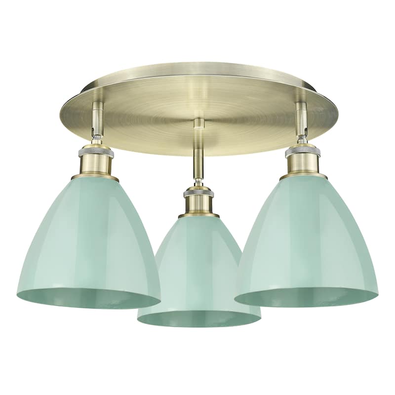 Innovations Lighting Ballston - 3 Light 19" Flush Mount - Antique Brass/Seafoam
