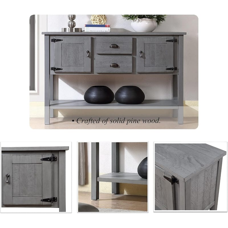 48 Inch Farmhouse Console Table, Farmhouse Entry Table with 2 Drawers and Cabinets, Solid Wood Sofa Table with Shelves