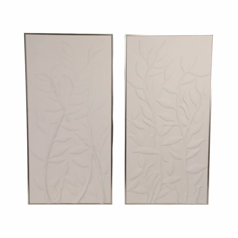 Canvas Art Framed Wood Subtle Leaf Texture (Set of 2) - 49" White
