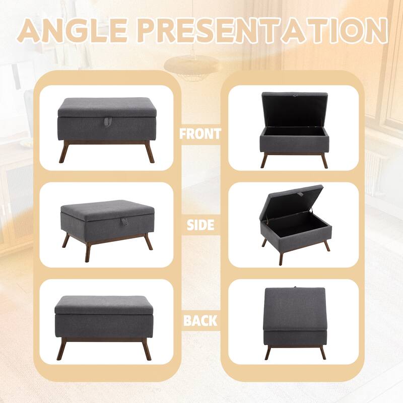 Mid-century modern square coffee table storage bench, assembled, suitable for living room