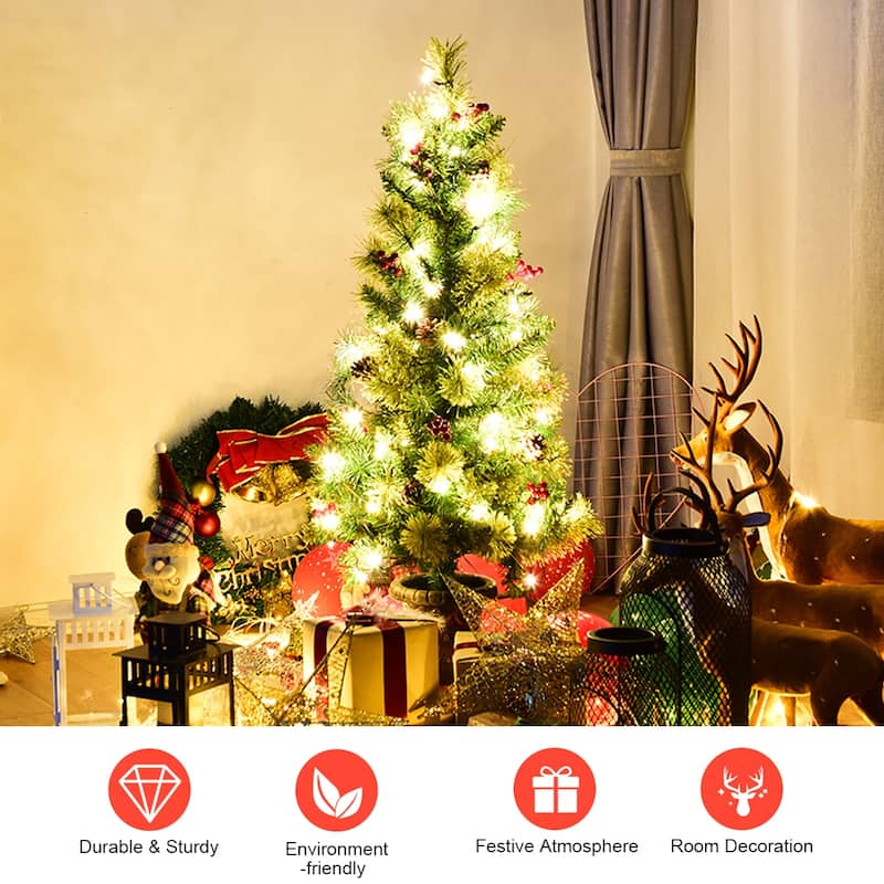 Costway 3/4/5 ft Pre-Lit Christmas Entrance Tree In Urn with 40/60/100