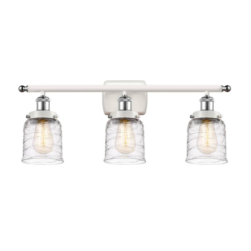 Innovations Lighting 916-3W-12-26 Bell Vanity Bell 3 Light 26" Wide - White and Polished Chrome / Deco Swirl