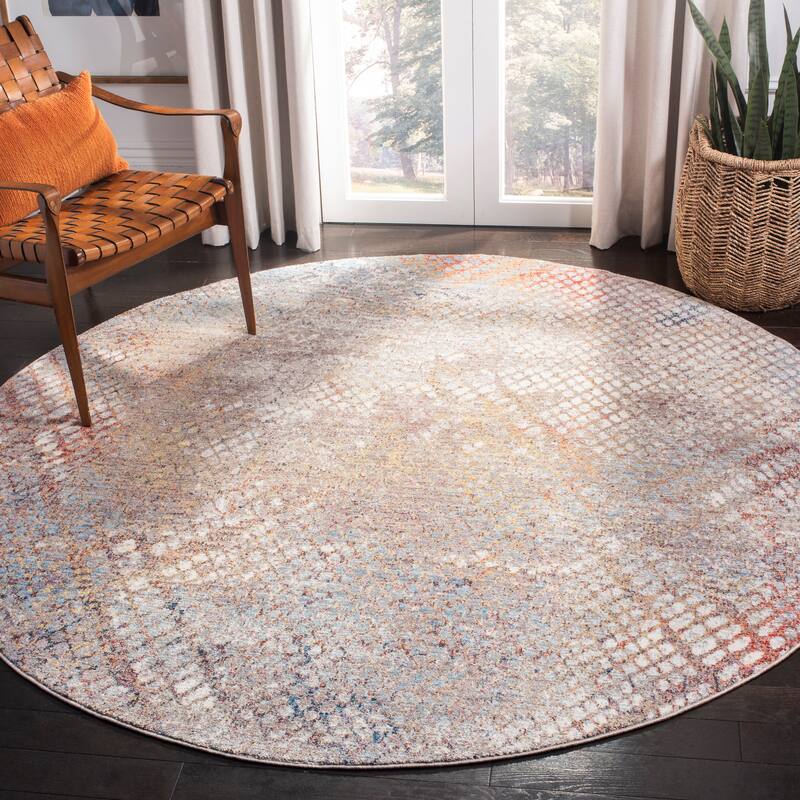 SAFAVIEH Monray Madlyn Modern Abstract Polyester Rug - 7' Round - Grey/Gold
