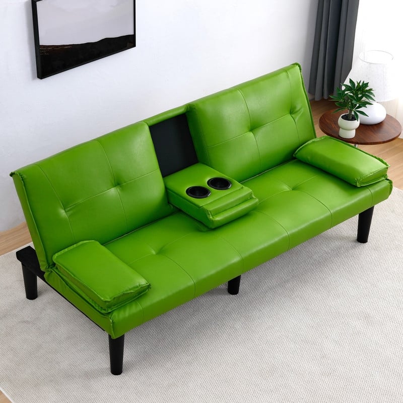 66.8" PVC Multifunctional Sofa Bed With Cup Holder