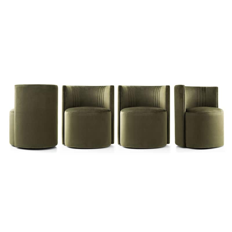 Velvet Swivel Dining Chairs with Rolling Casters, Upholstered Barrel Back Dining ArmChairs - Set of 4 - Olive-4-piece