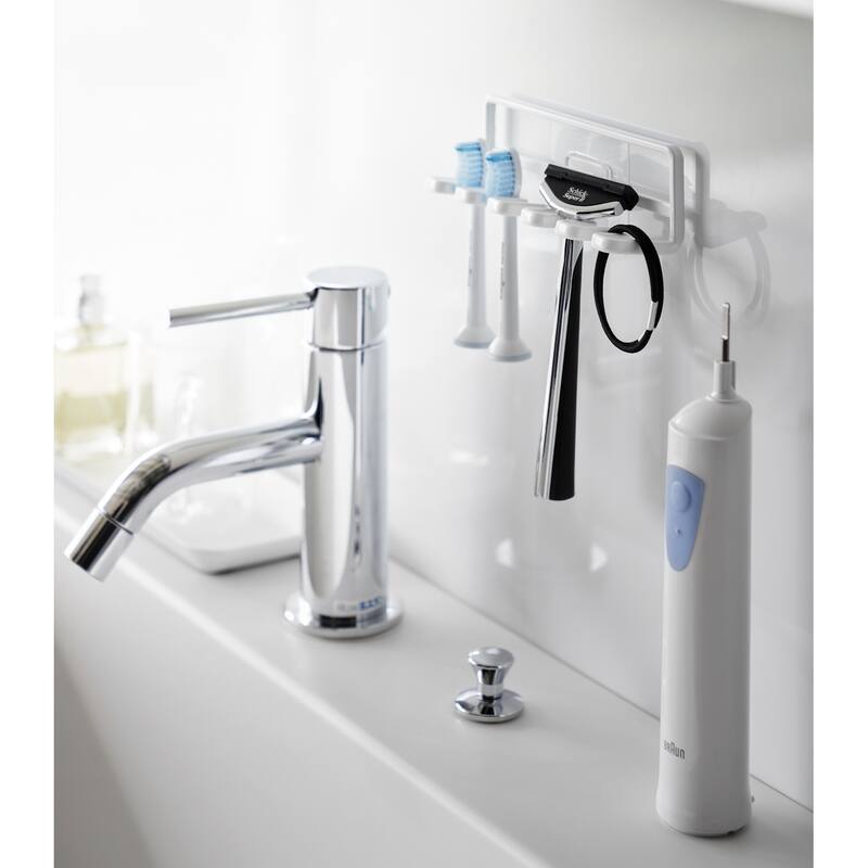 Yamazaki Home Traceless Adhesive Toothbrush Holder, Steel, Holds 0.55 lbs - L 1.38 x W 4.92 x H 1.57 inches