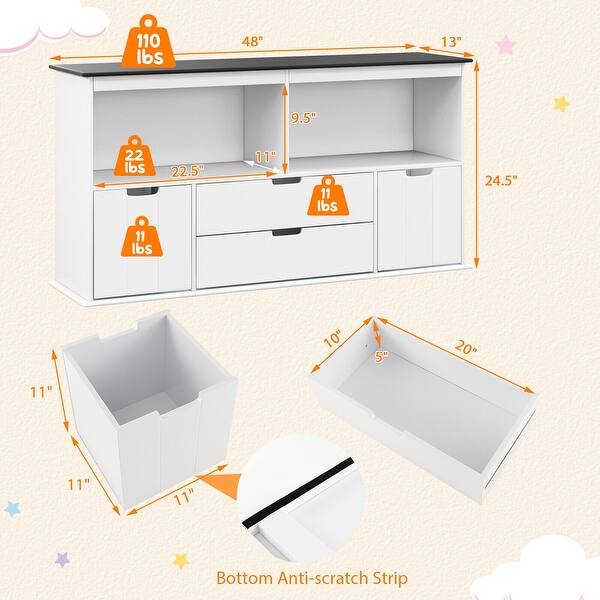 Kids Toy Storage Organizer with Blackboard Top-4-Drawer - 48" x 13" x 24.5"