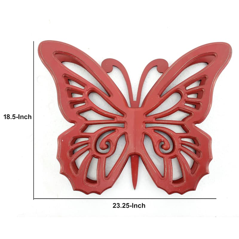 Set of 2 Wooden Butterfly Wall Plaque with Cutout Detail, Red