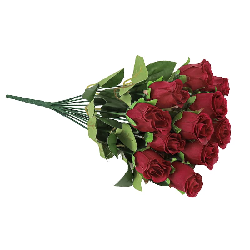 Set of 2 Burgundy Artificial Rose Bud Flower Stem Bush Bouquet 19.5in - 19.5" L x 12" W x 12" DP