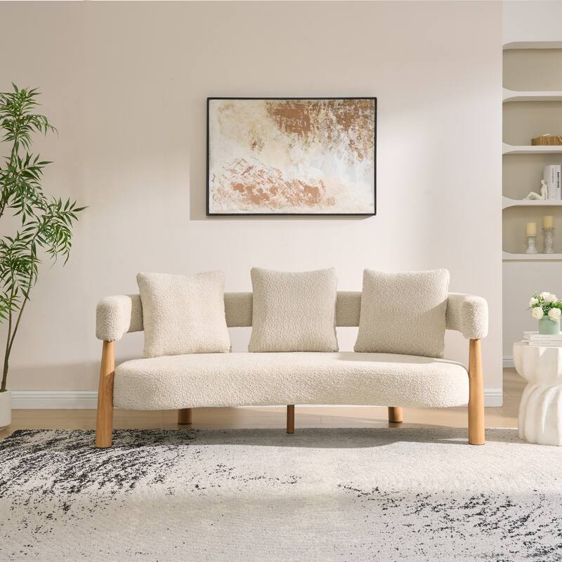 Luxe Modern Upholstered Curved 3-Seater Sofa with Wooden and Metal Legs