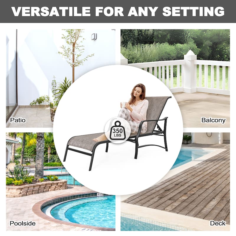 Outdoor Textilene Metal Lounge Chairs Set of 2, 5-Level Adjustable Backrest