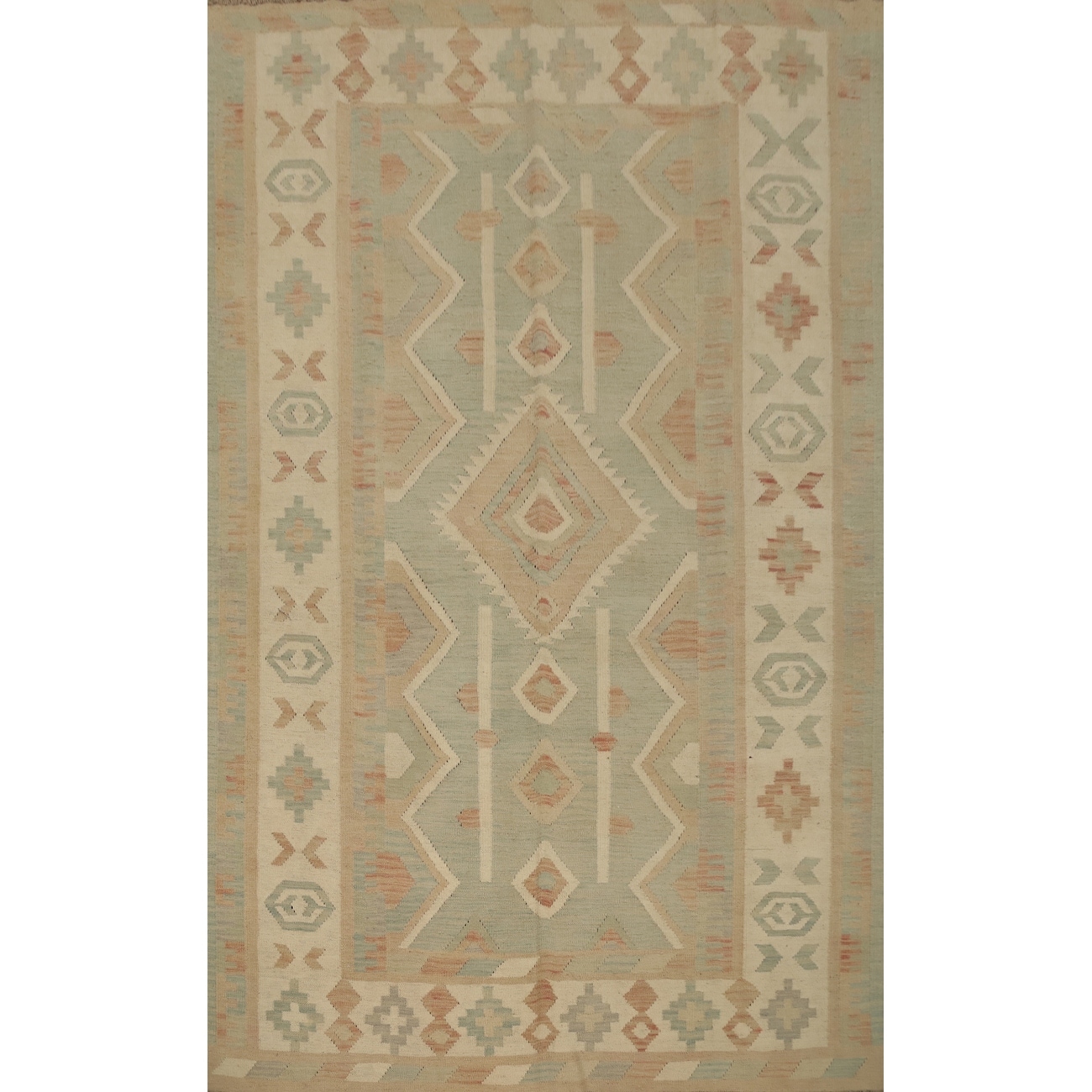 Hand Woven Oriental 100% Wool Carpet Southwestern Tribal Green Kilim Area Rug - 8' 2'' X 5' 10''