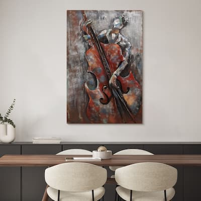 "The Bassist" Mixed Media Iron Hand Painted Dimensional Wall Décor