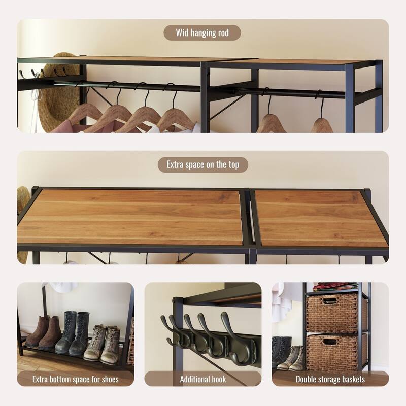Acacia Wood Garment Rack with Shelves